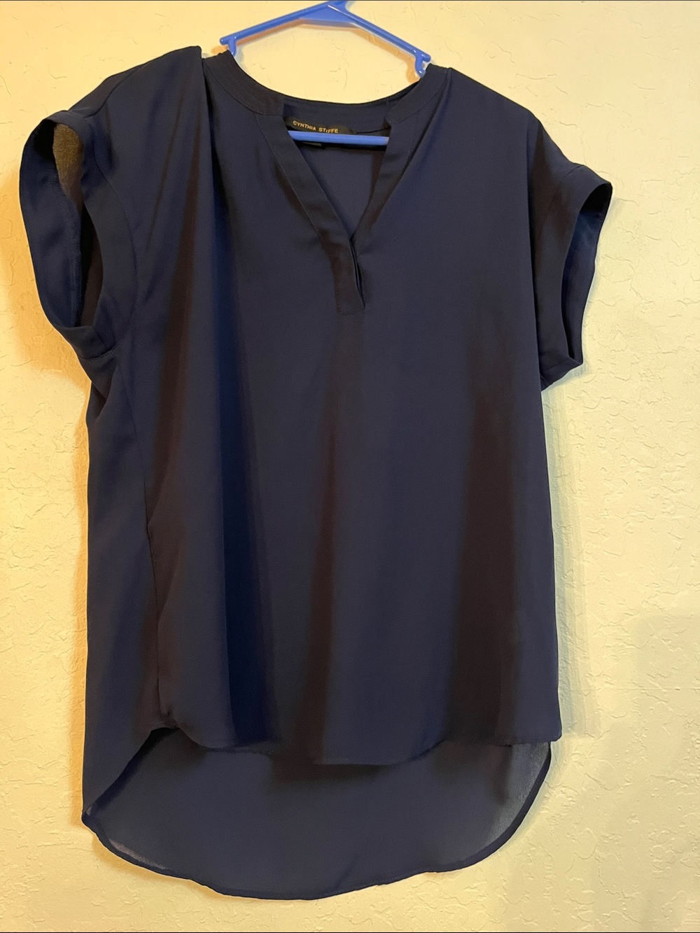 Cynthia Steffe Navy Short-Sleeve V-Neck Blouse